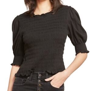 Veronica Beard XS Langston Smocked Top Black Puff Sleeve Whimsygoth *flaw